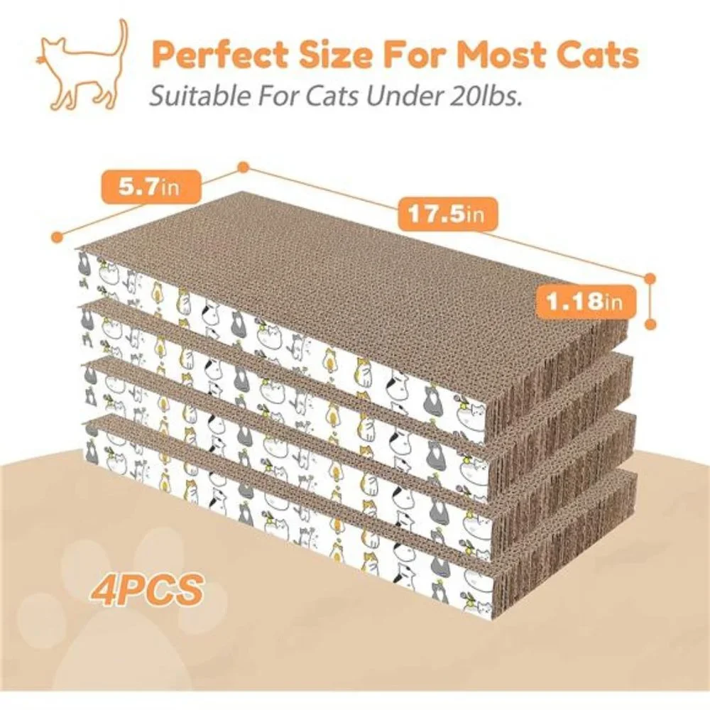 4 Pack Cat Scratch Pad with Box, Cardboard Cat Scratcher for Indoor Cats
